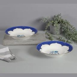 India Circus Color Bordered White & Blue Bone China Pasta Plate - Set Of 2-image-66