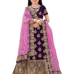 F Plus Fashion Girls Blue Satin Semi-Stitched Lehenga Choli-image-95