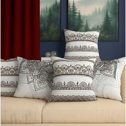 Aura White & Black Set of 5 Quirky Square Cushion Covers-picture-11