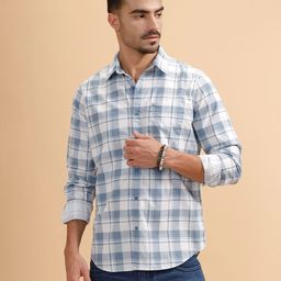 WROGN Comfort Checked Roll-Up Sleeves Slim Fit Pure Cotton Shirt-image-5