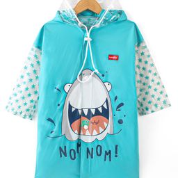 Babyhug Full Sleeves Hooded Raincoat Shark Print - Blue-image-68
