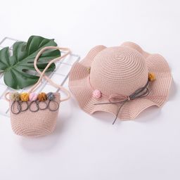 Babyhug Straw Hat With Pom Pom Applique & Purse - Pink-image-36