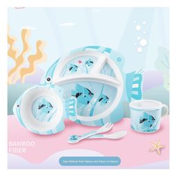 COMERCIO Bamboo Fiber Cartoon Shape Fish Design Dinner Set Of 5 Pieces - Blue-11