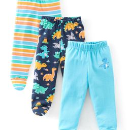 Babyhug Cotton Interlock Knit Full Length Bootie Pants Dino Print Pack of 3 - Blue-picture-16