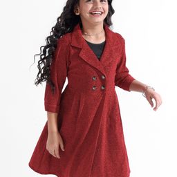 Hola Bonita Three Fourth Sleeves Knee Length Glitter Trench Party Dress With Inner - Red-image-12