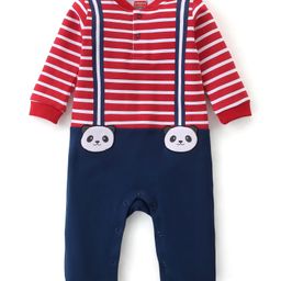 Babyhug 100% Cotton Full Sleeves Stripes Romper - Red-image-59