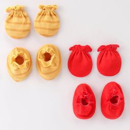Ben Benny 100% Cotton Knit Mitten & Booties Set Solid & Striped Pack of 2- Red & Yellow-picture-17