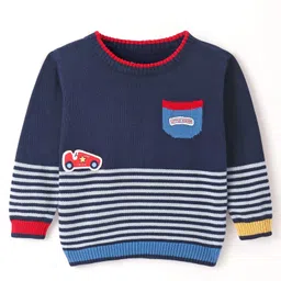 ToffyHouse Cotton Knit Full Sleeves Sweater with Car & Striped Print -Navy Blue-picture-27