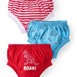 Doodle Poodle 100% Cotton Knit Briefs with Striped & Dino Print Pack of 3 - Blue & Red-image-45