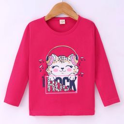 Olio Kids Cotton Knit Full Sleeves Winter  T-Shirt with Text Print -   Pink-picture-13