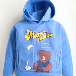 Cherry Crumble By Nitt Hyman Full Sleeves Marsh Mallow Text & Bear Printed Hooded Sweatshirt - Sky Blue-picture-49