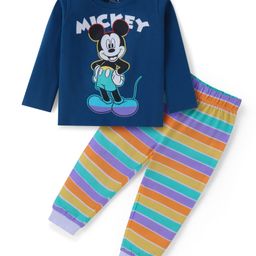 Babyhug Disney Single Jersey Knit Full Sleeves Night Suit With Mickey Mouse Graphics - Blue-picture-19