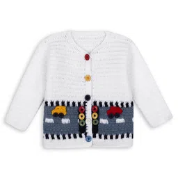 Windrop Solutions Wool Full Sleeves Crochet Vehicle Embroidered Sweater - White-picture-26