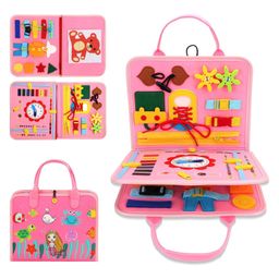 KolorFish Busy Board for Toddlers,Montessori Toys for Boys Girls Early Educational Activity Baby Sensory Toy,Autism Busy Book Travel Toys for Kids (Underwater Pink)-10