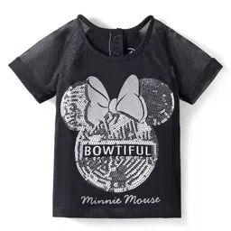 Babyhug Disney Half Raglan Sleeves T-Shirt with Minnie Mouse Graphics Mesh & Sequins Detailing - Black-picture-43