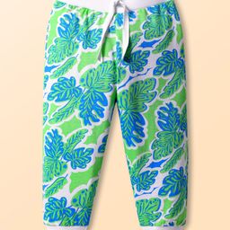 Babyhug Single Jersey Knit Full Length Lounge Pant With Leaf Print - Green & Blue-image-54
