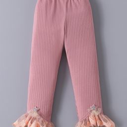 Mark & Mia Solid Color Leggings with Lace Detailing & Star Applique - Pink-image-44
