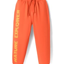 Pine Kids Cotton Knit Full Length Lounge Pants with Nature Explorer Text Print - Orange-image-17