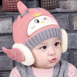 Ziory Woolen Bird Designed Earflap Cap - Pink-picture-17