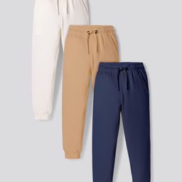 Primo Gino 100% Cotton Knit French Terry Solid Color Track Pants Pack of 3 - Black Beige & White-image-74
