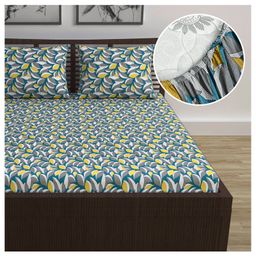 Divine Casa Double Bed Fitted Bedsheets 100% Cotton with 2 Pillow Covers | 144 TC | Soft & Durable - Woody Petals-26