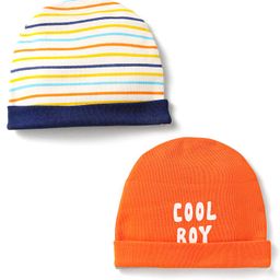 Doodle Poodle Interlock Knit Caps with Cool Boy Text Print Pack of 2 Orange & Yellow- Diameter 11 cm-11