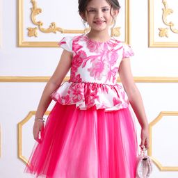 Mark & Mia Woven Cap Sleeves Party Dress with Floral Glitter Print & Beads Embellishment - Dark Pink-image-87