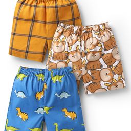 Babyhug Cotton Woven Boxers With Animal Print Pack Of 3 - Blue & White-image-32
