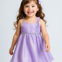 Babyhug Woven Sleeveless Solid Party Dress With Bow Applique & Lace Detailing - Lavender-image-34