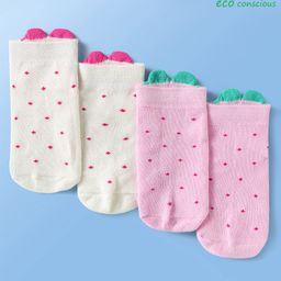 Babyoye Cotton Bamboo Knit Socks With Hearts Applique & Polka Dots Print Pack Of 2 - Pink & White-image-97