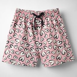 Evimo Single Jersey Knit Knee Length Shorts With Heart Print - Pink-picture-12