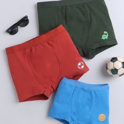 BABY NATION Cotton Knit Pack of 3 Dinosaur & Football Printed Trunks - Multi Colour-image-76