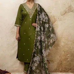 VredeVogel Women Floral Embroidered Regular Kurta with Trousers & With Dupatta-picture-37