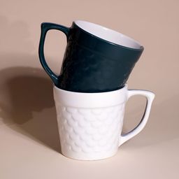 Storepedia Green & White 4 Pieces Textured Ceramic Glossy Cups 150ml Each image 3