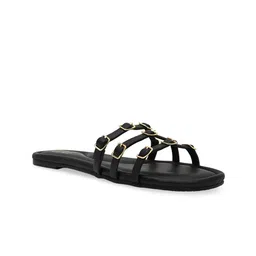 CAI Women Multi Buckled Black Flats-4