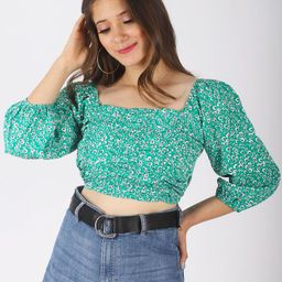 DressBerry Women Floral Printed Puff Sleeve Crop Top-image-45