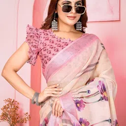 MORDEN MUSE Floral Printed Saree With Blouse Piece-picture-49