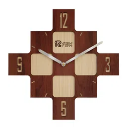 12 fox Coffee Brown & Beige Geometric Wooden Analogue Wall Clock-image-30