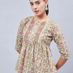 WineRed Floral Print Cotton Peplum Top-image-90
