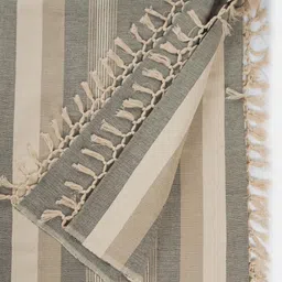Fabindia Sangam Beige & Grey Striped Woven Double-King Bed Cover-12