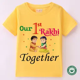 BLUSHES Kids Unisex Raksha Bandhan Printed Round Neck Short Sleeves Cotton T-shirt-10