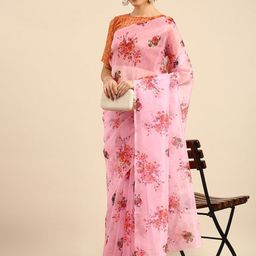 HERE&NOW Floral Printed Organza Saree-image-126
