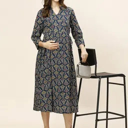 MomToBe Women Printed Cotton Maternity Fit and Flare Ethnic Dress-picture-43