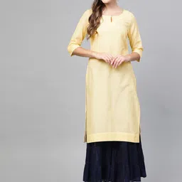 W Women Yellow & Silver Striped Straight Kurta-picture-15