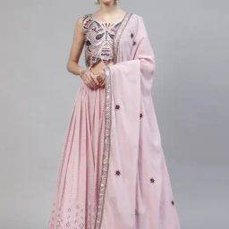 SHUBHKALA Pink Embellished Lehenga and Choli Set With Dupatta-picture-1
