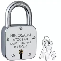 HINDSON Atoot 60 mm Silver Finish Stainless Steel Padlock with 3 Keys and 2 Key Chain, HIN-AT-60-10