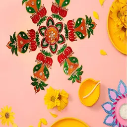Kala Samarpan Red & Green Lotus Rangoli Sticker With Centerpiece image 3