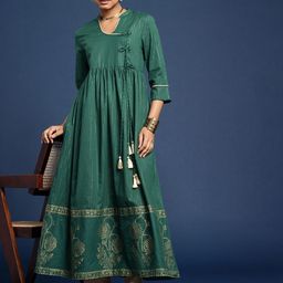 Taavi Pure Cotton Striped Taavi Festive A-Line Angrakha Kurta-image-38