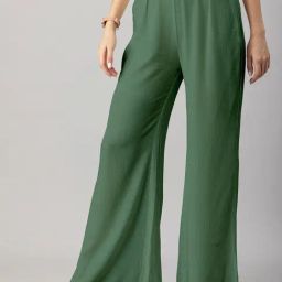 Moomaya Dark Green Regular Fit High Rise Trousers-picture-17