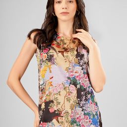 Sukshat Floral Print Keyhole Neck Satin Top-image-76